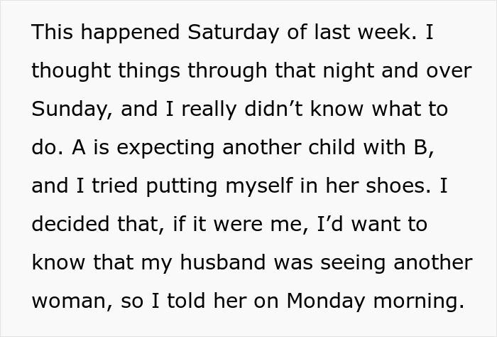 Nanny struggles with revealing infidelity, impacting boss's marriage, text describes her decision to inform the wife.