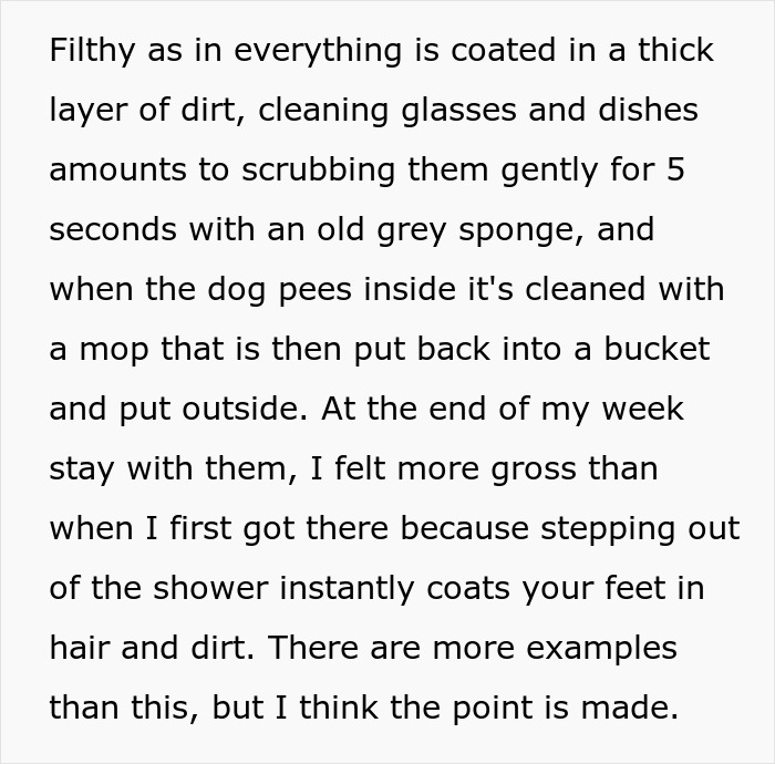 Text describing a filthy environment, related to a girlfriend's living situation with her boyfriend.