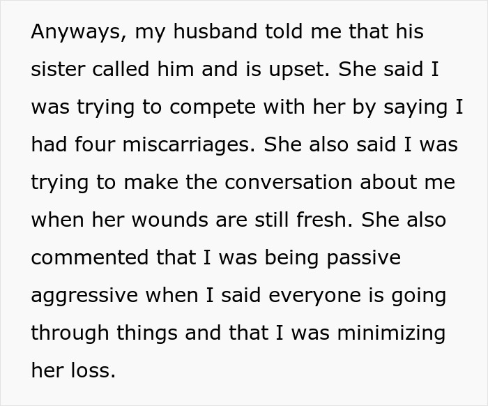 "[Am I The Jerk] For Telling My SIL That I’ve Had 4 Miscarriages When She Said I Didn’t Understand Her Loss?"