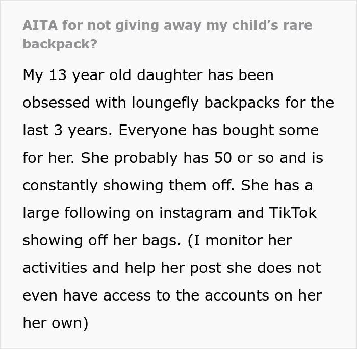 “AITA For Not Giving Away My Child’s Rare Backpack?”