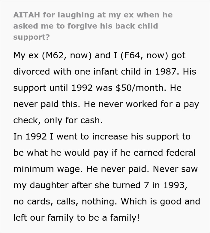 Man Never Paid Child Support, Years Later Begs Ex To Forgive $65K Debt, She Just Laughs At Him