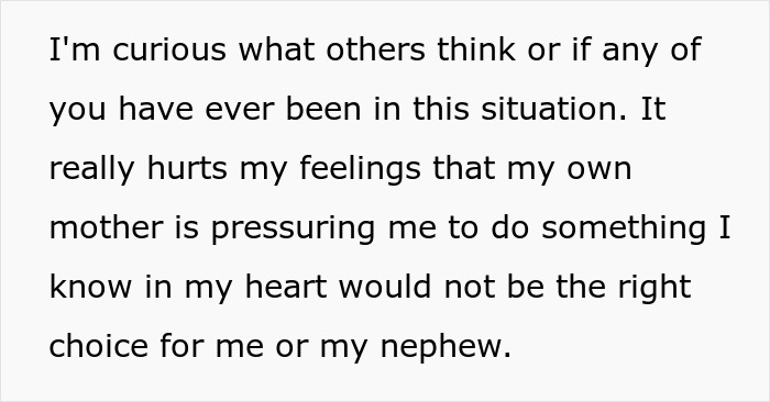 Parents Keep Pressuring Daughter Into Adopting Her Nephew, She Asks For Advice