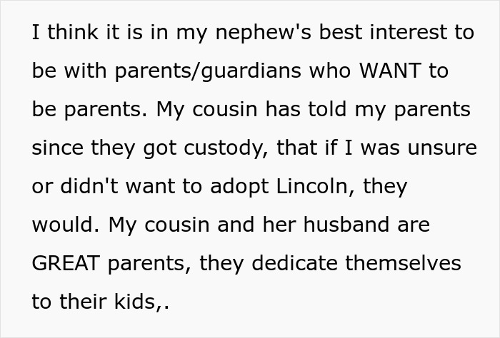 Parents Keep Pressuring Daughter Into Adopting Her Nephew, She Asks For Advice