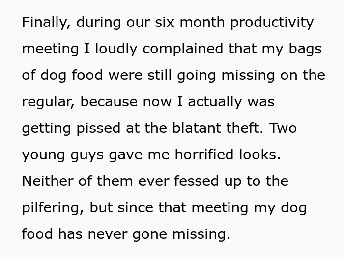 Woman Lets Lunch-Stealing Coworkers Eat Dog Food For 6 Months, Proudly Announces It During A Meeting