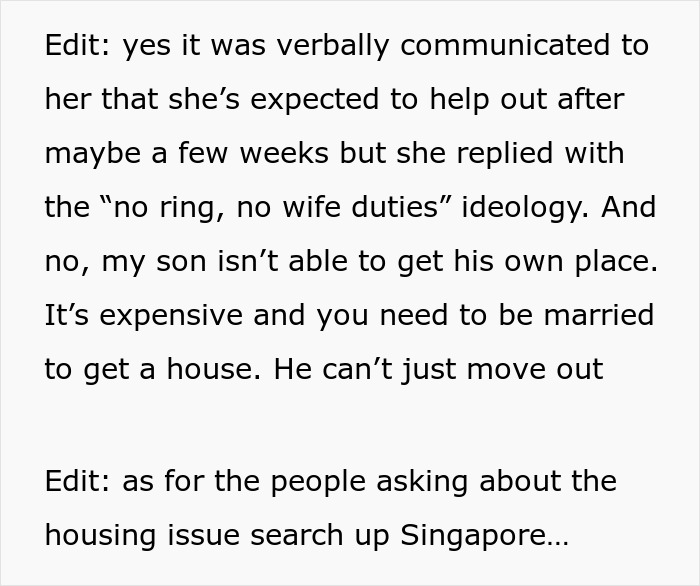 Son’s GF Visits Him Almost Daily, Wants His Mom To Cook Special Meals For Her But Never Helps Out