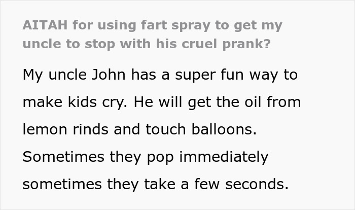 “AITAH For Using Fart Spray To Get My Uncle To Stop With His Cruel Prank?”