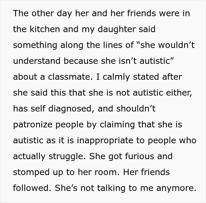 Parent Seeks Advice After Calling Out Daughter In Front Of Her Friends That She Doesn't Have Autism