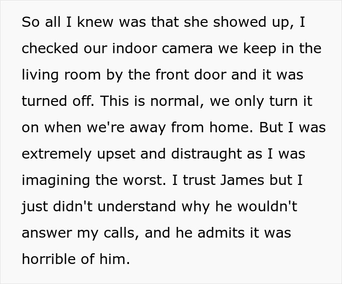 Text about checking an indoor camera related to feelings of distress, connected to the topic of bf and ex.