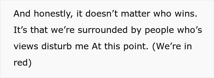 Text excerpt about a woman's concern over others' disturbing views during a critical discussion on starting a family.