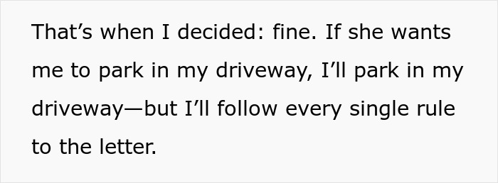 Text excerpt about parking in a driveway following rules.