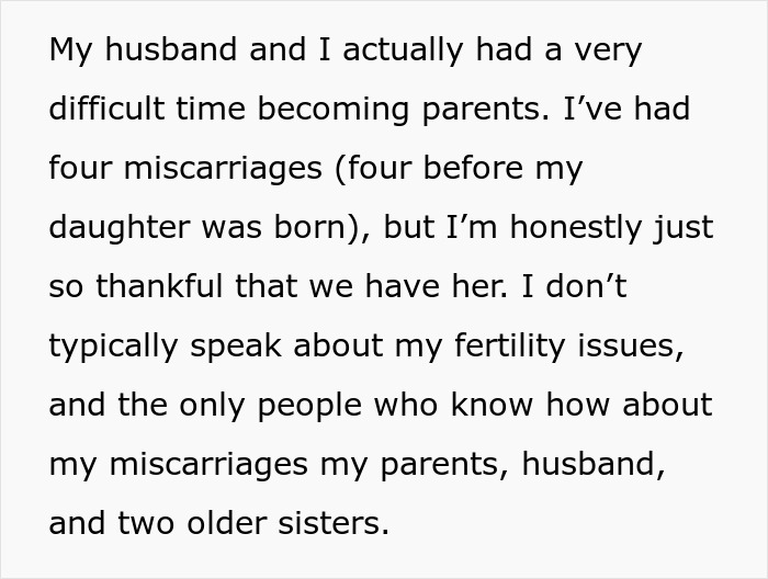 "[Am I The Jerk] For Telling My SIL That I’ve Had 4 Miscarriages When She Said I Didn’t Understand Her Loss?"