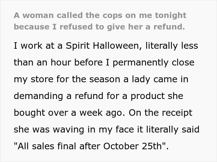 Customer Commits “Return Fraud”, Calls The Cops On Sales Agent