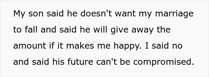 Text about a mom discussing her son's college fund and the importance of not compromising his future.