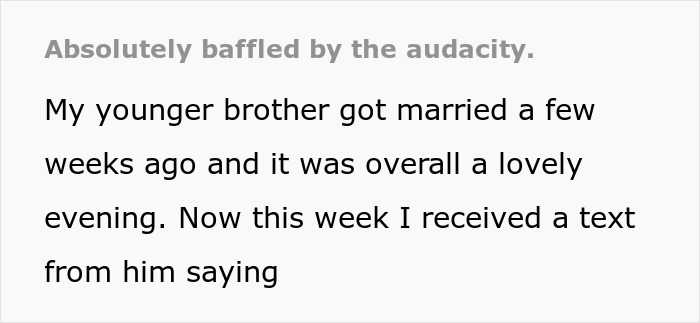 “Thought You Knew”: Person Surprised By Brother Suddenly Setting A Price To Attend His Wedding