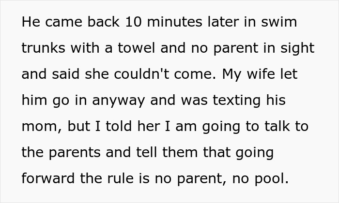 Text describing a child at a pool alone, emphasizing the importance of parental supervision.