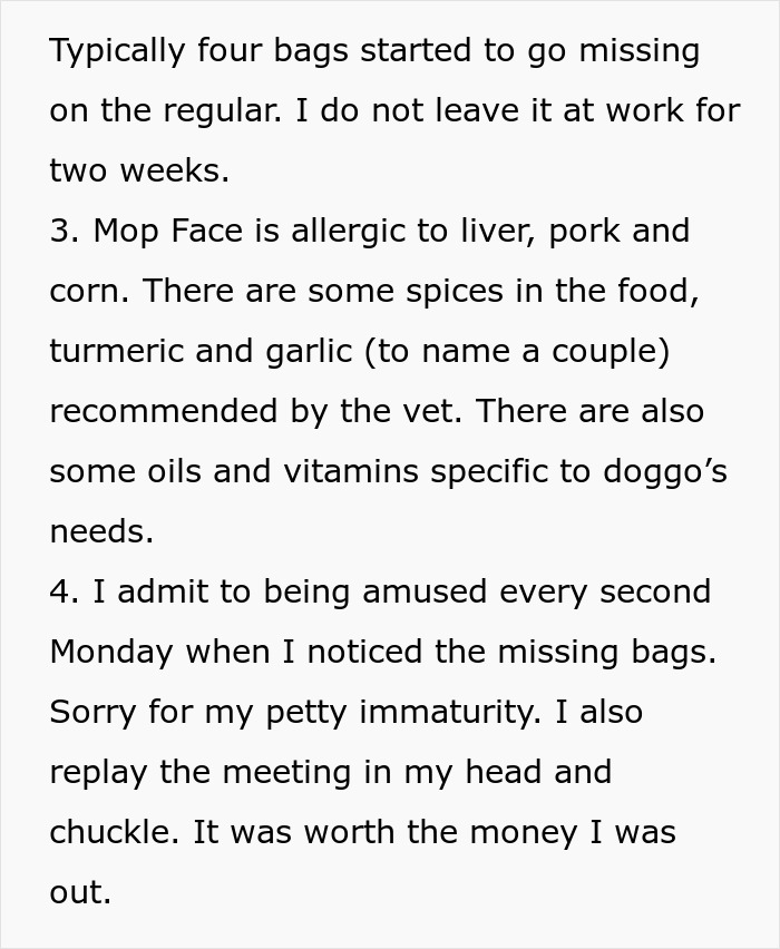 Woman Lets Lunch-Stealing Coworkers Eat Dog Food For 6 Months, Proudly Announces It During A Meeting