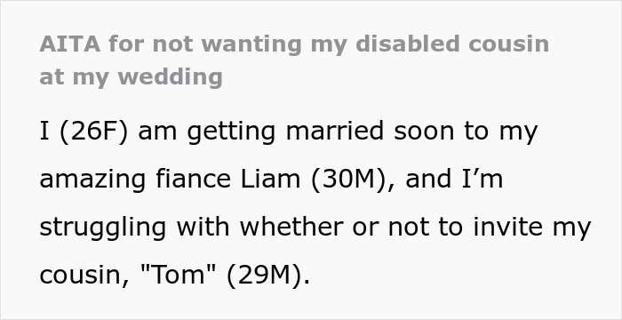 “AITA For Not Wanting My Disabled Cousin At My Wedding?”