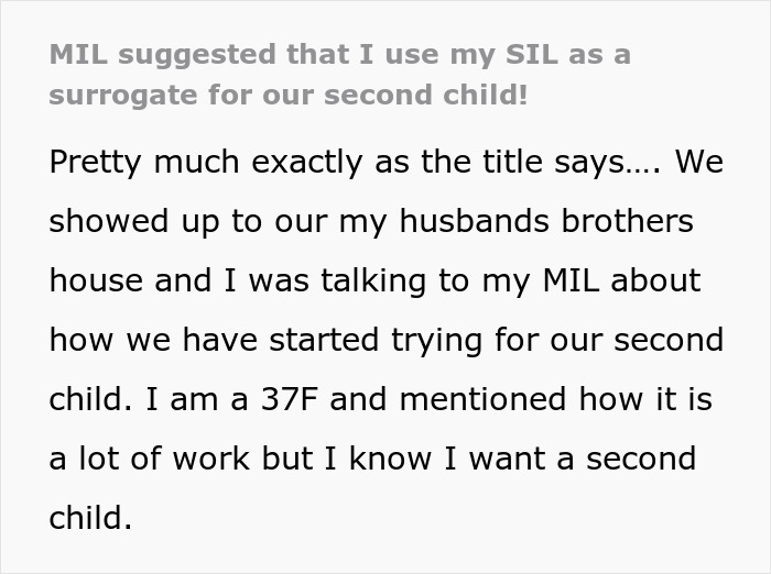 Woman Stunned At MIL’s Wild Plan For SIL To Be The One Carrying Her Future Baby