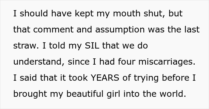 "[Am I The Jerk] For Telling My SIL That I’ve Had 4 Miscarriages When She Said I Didn’t Understand Her Loss?"