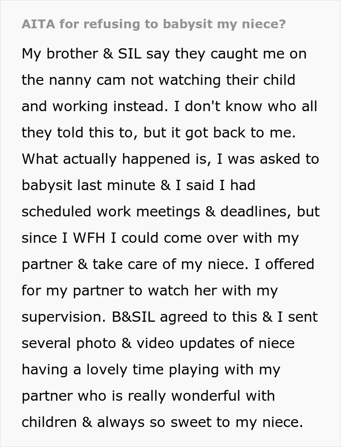 Aunt Wrongly Takes Heat From Folks For 'Poor Babysitting,' Refuses To Help Them With Niece At All