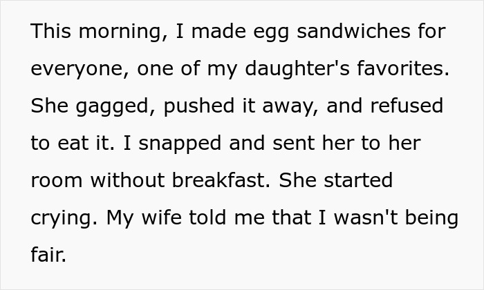 Text excerpt about a man's frustration with family food complaints.