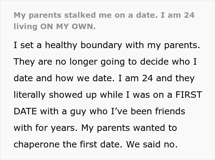 Text about setting boundaries with parents who appeared uninvited on a date.