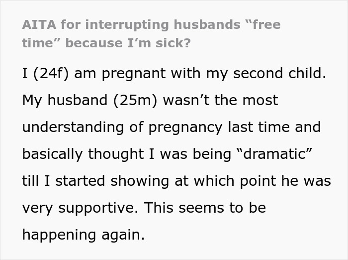 “AITA For Interrupting Husband’s ‘Free Time’ Because I’m Sick?”