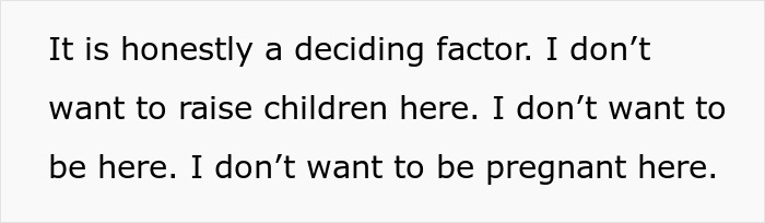 Text expressing reluctance to start a family, highlighting a deciding factor in pregnancy and raising children decisions.