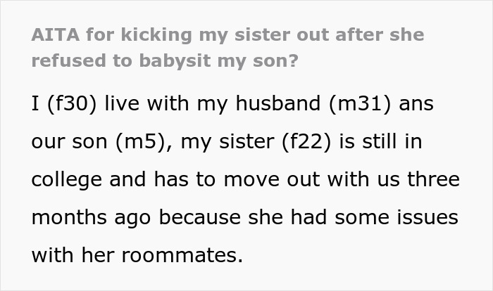 “AITA For Kicking My Sister Out After She Refused To Babysit My Son?”