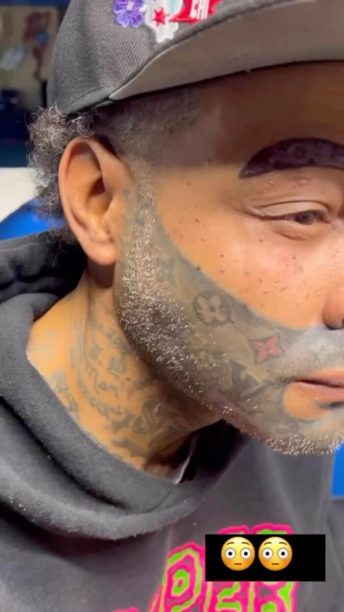 Dude Got A Louis Vuitton Beard & Eyebrow Tattoos 😳😳