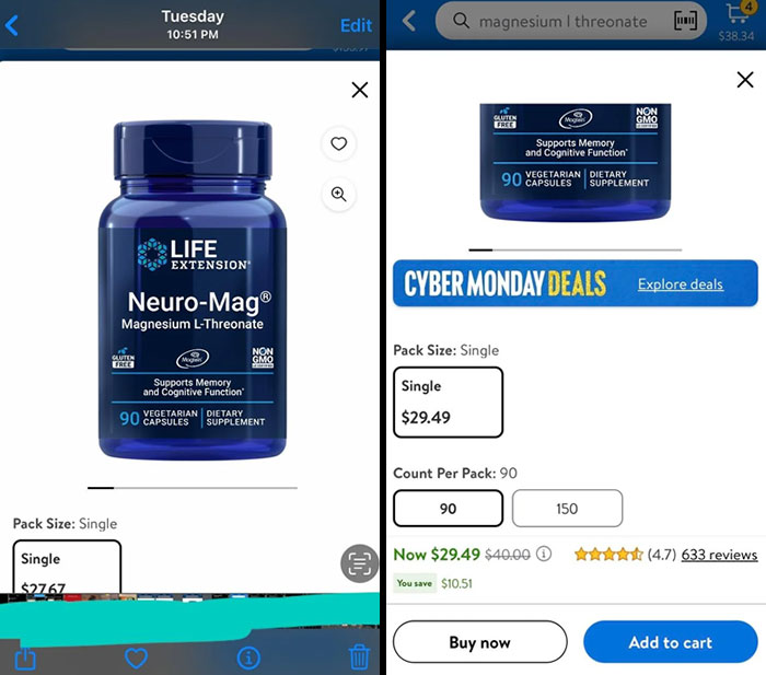 Those Posts About Companies Raising Prices On Cyber Monday/Black Friday Have Some Truth Behind Them. These Screen Shots Show The Price Of A Supplement I Was Going To Buy Last Tuesday And The New Marked Up Price For Cyber Monday