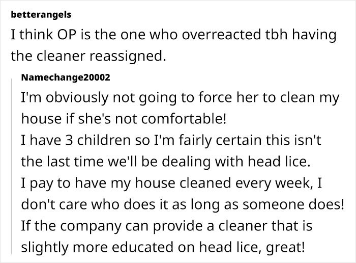 Woman Thinks Her Housekeeper Is Being "Absurd" Over Not Daring To Work In Her Home As They Have Lice