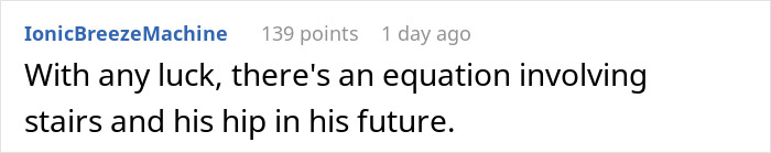 Comment highlighting sexism with sarcastic prediction involving stairs and a hip future.