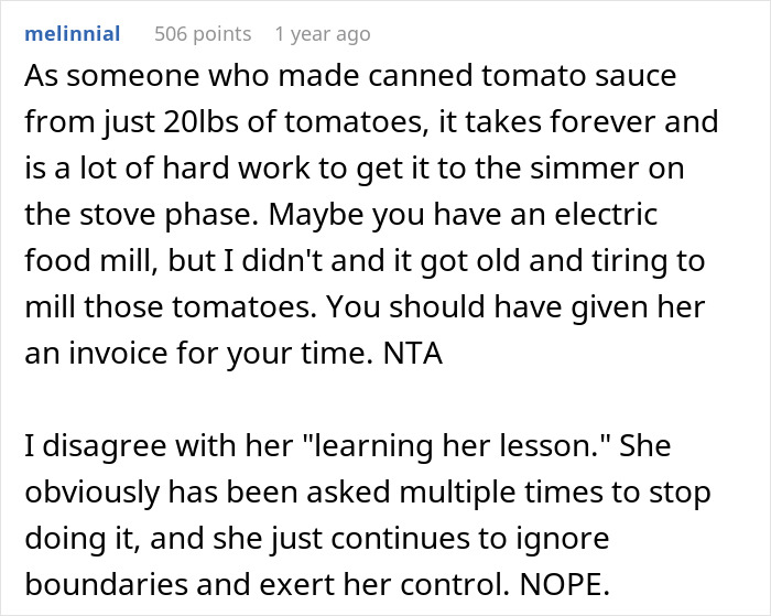 Woman Gets Banned From SIL’s House After Ruining 40lb Batch Of Homemade Tomato Sauce With Seasonings