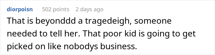 Comment discussing a child's name being targeted, predicting bullying.