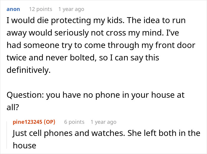 Text conversation about a wife leaving the house in a panic, leaving behind phones and their twins.