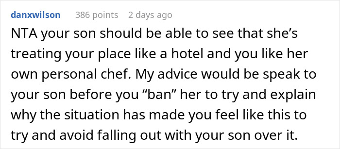 Son’s GF Visits Him Almost Daily, Wants His Mom To Cook Special Meals For Her But Never Helps Out