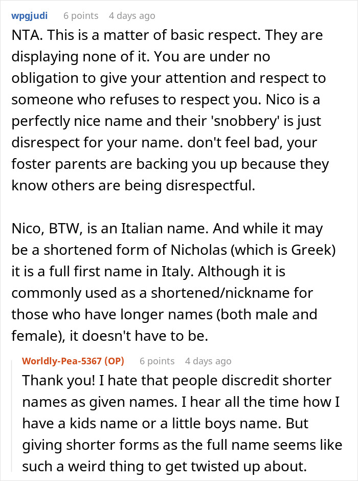 Reddit discussion about respecting real names and using shortened forms.