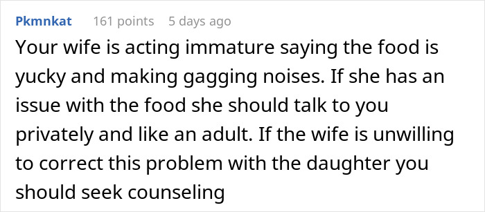 Comment addressing complaints about food being heavy and fatty.