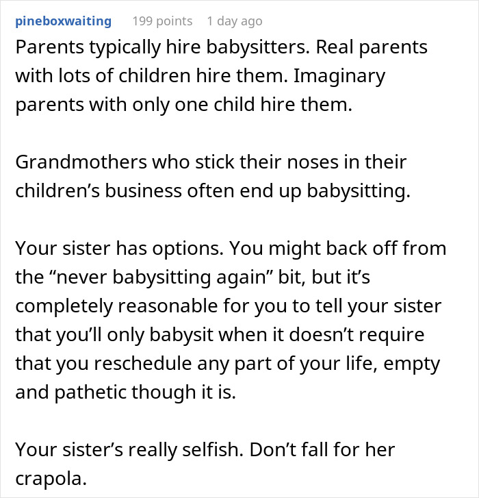 “AITA For Refusing To Babysit My Sister’s Kids After She Said I’m ‘Not A Real Parent’?”