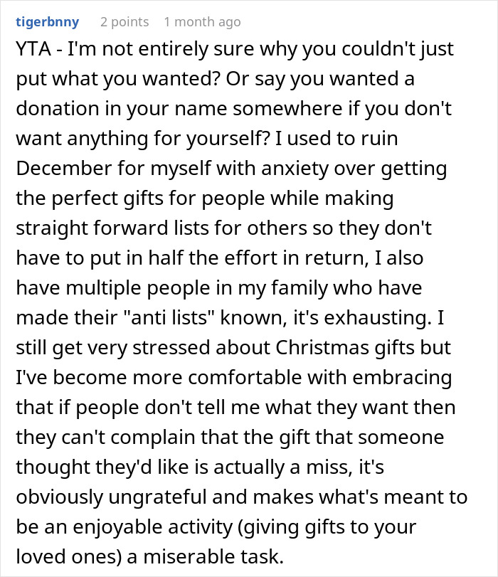 Comment on making Christmas anti-lists to avoid unwanted gifts like fun socks and Funko Pops, expressing holiday gift anxiety.