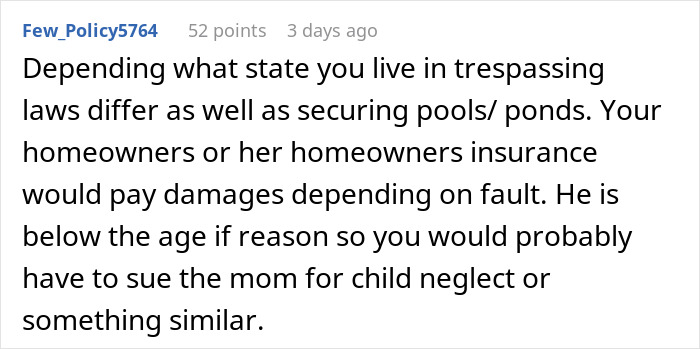 Guy Sues Neighbor After Her Kid Falls Into His Private Pond: "Kids Will Be Kids"