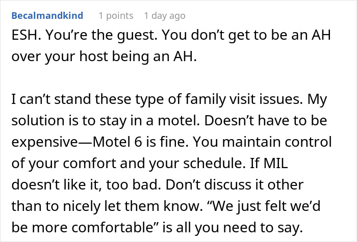 Text conversation discussing frustrations with family holiday accommodations on an air mattress; advice on staying in a motel.