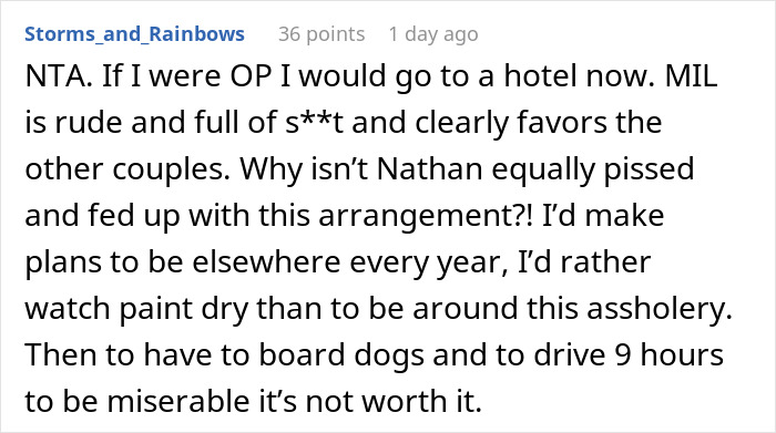 Reddit comment expressing frustration about being on an air mattress during family holidays.