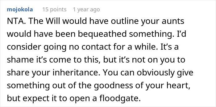 Aunts Feel Entitled To Inheritance: “She Assumed We Would Share”