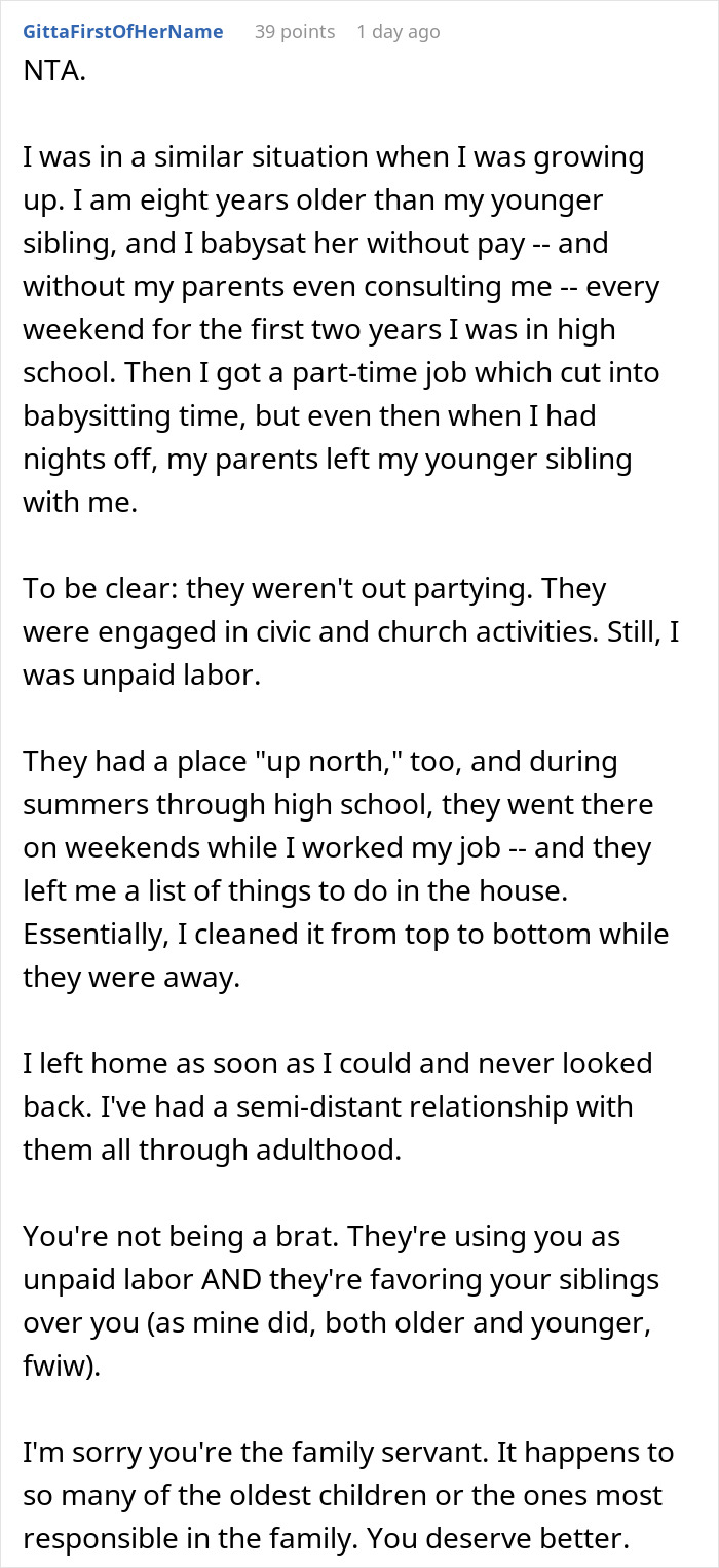 “AITA For Refusing To Babysit When My Parents Asked Because They Wouldn't Pay Me?”