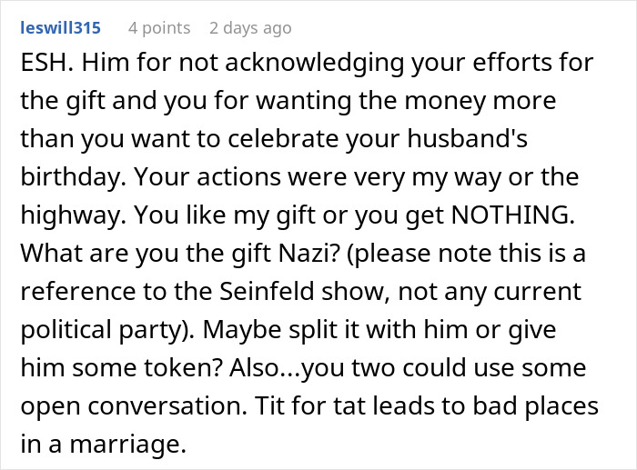 Husband Hates His Gift, Demands To Get Cash Instead: "I Told Him Hell No"