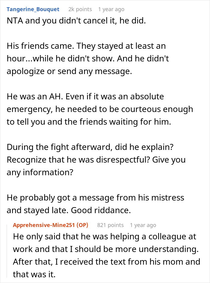 Woman Cancels BF’s Party Because He Was Late, Gets A Text From His Mom