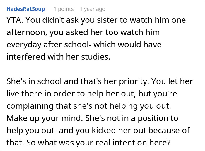 “AITA For Kicking My Sister Out After She Refused To Babysit My Son?”