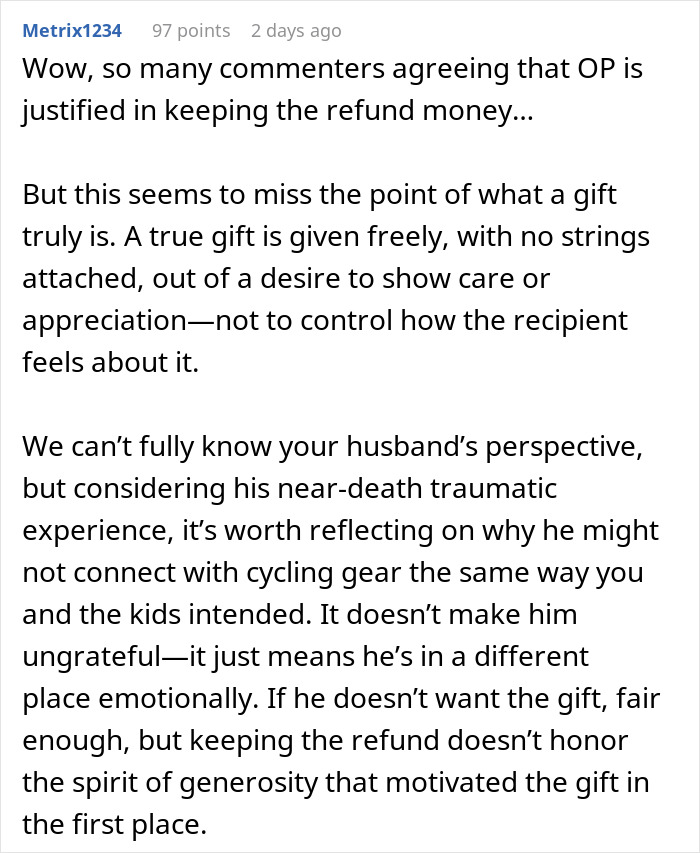 Husband Hates His Gift, Demands To Get Cash Instead: "I Told Him Hell No"